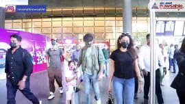 Shahid Kapoor's children Misha and Zain take a ride on their suitcases at Mumbai airport Shahid Kapoor's children Misha and Zain take a ride on their suitcases at Mumbai airport