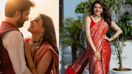 Kajal Aggarwal and husband Gautam Kitchlu pose for a perfect picture Kajal Aggarwal and husband Gautam Kitchlu pose for a perfect picture